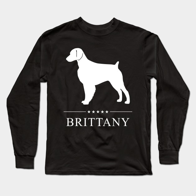 Brittany Dog White Silhouette Long Sleeve T-Shirt by millersye